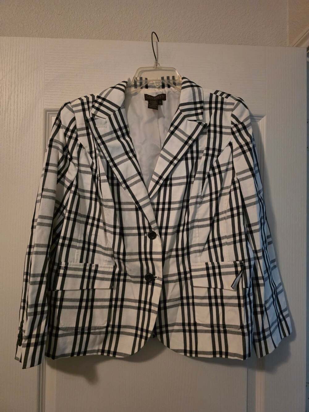 Chadwick's Collection Plaid Blazer Size 18W Black White Notch Lapel